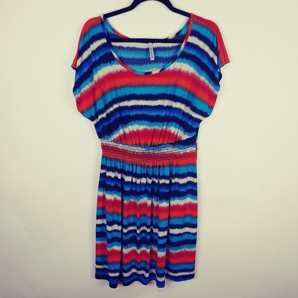 Mi Manchi Stripe Short Sleeve Dress Swim Cover Up